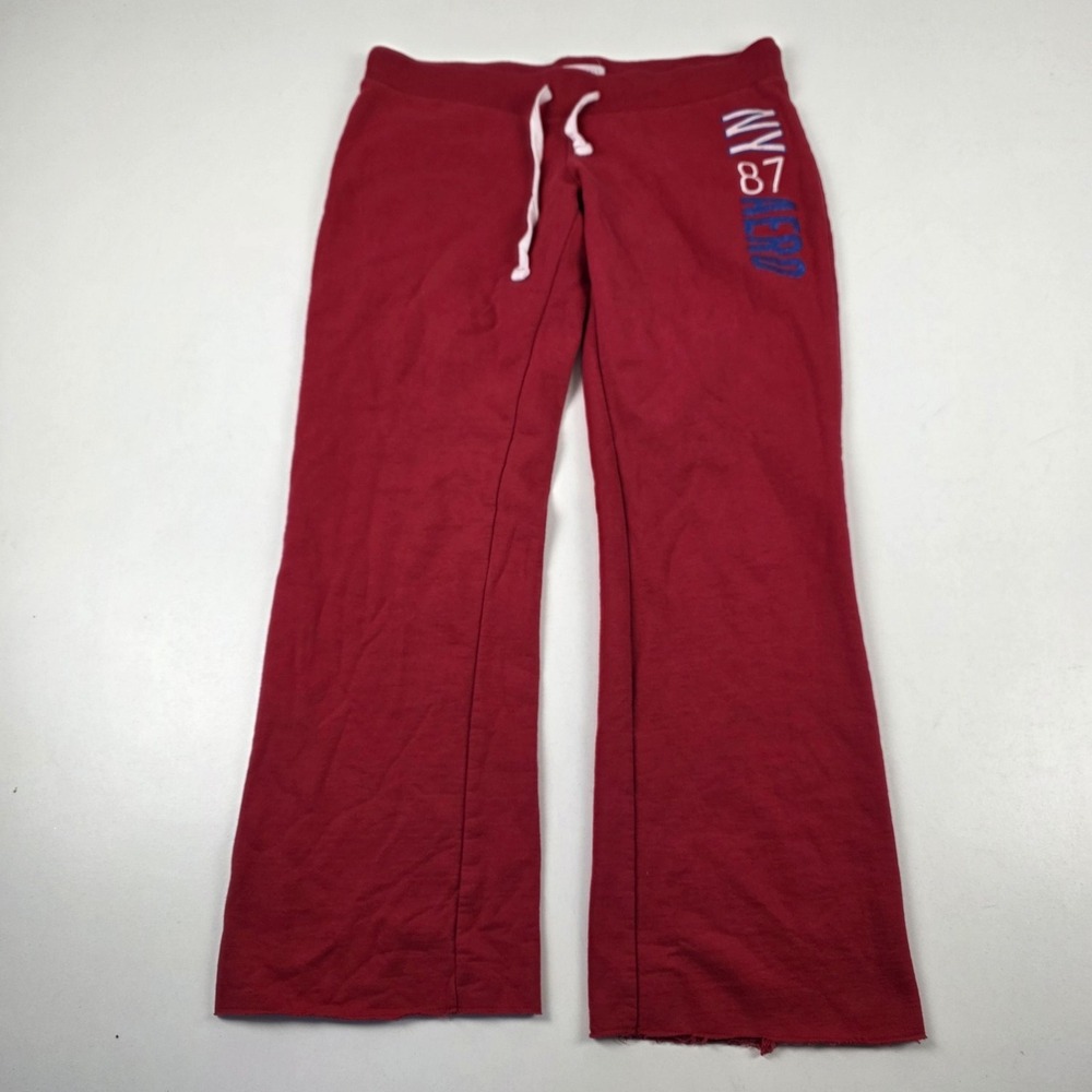 VTG Y2K Aeropostale Sweatpants Womens Large Red Fleece Flare NY 87 AERO Logo
